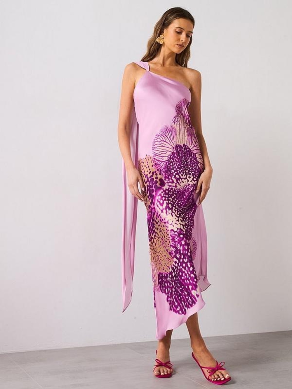 Mango One-Shoulder Asymmetrical Dress with Floral Print